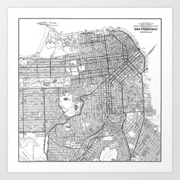 San Francisco Map in Black and White Art Print