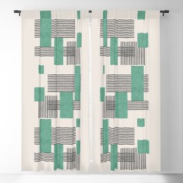 Stripes and Square Green Composition - Abstract Blackout Curtain