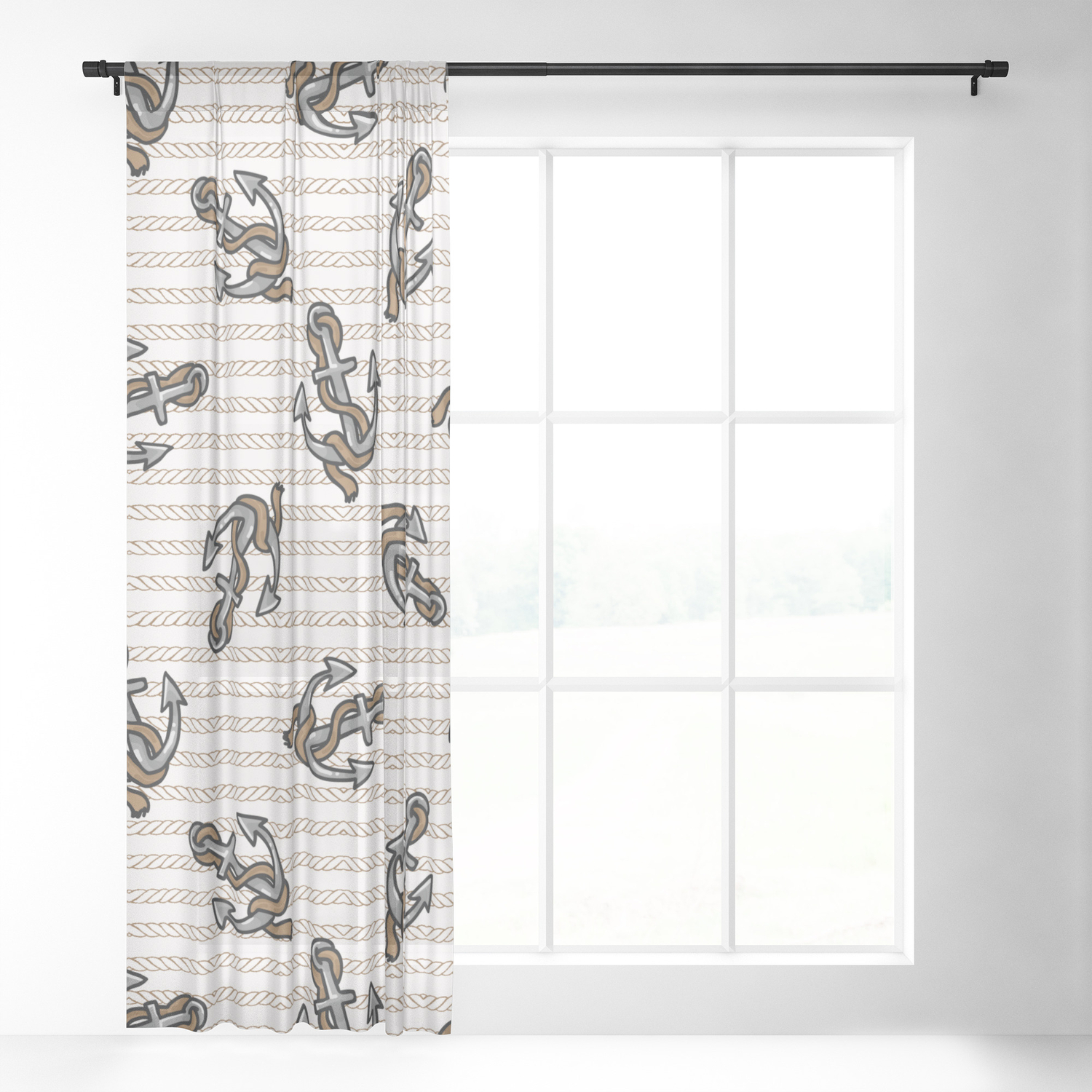 Cute Scattered Anchor With Rope Cartoon Seamless Pattern Sheer