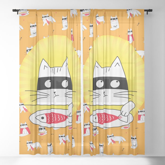Dreaming Adventure Cat Fish Sheer Curtain
