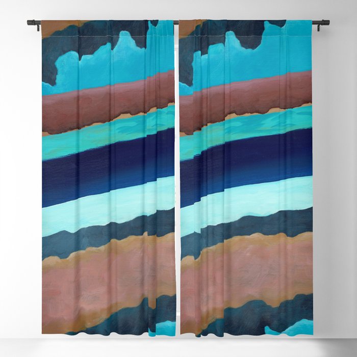 Rust and Blue Stripes Acrylic Painting Blackout Curtain