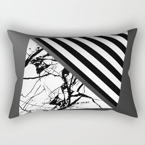 Stripes N Marble 3 - Abstract Black and white stripes and marble textured triangles on metallic Rectangular Pillow