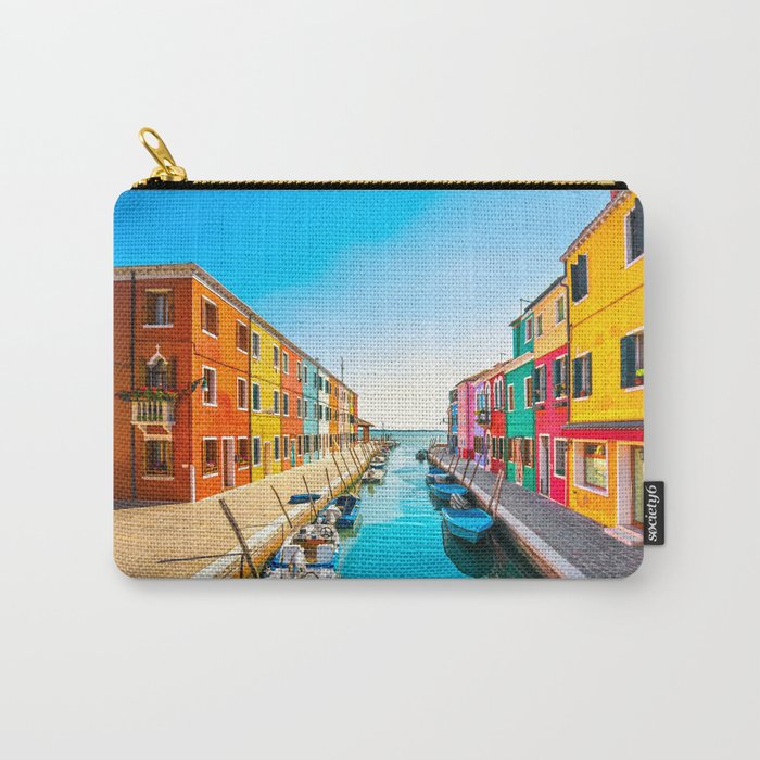 Burano water canal colorful houses and boats, Venice Carry-All Pouch