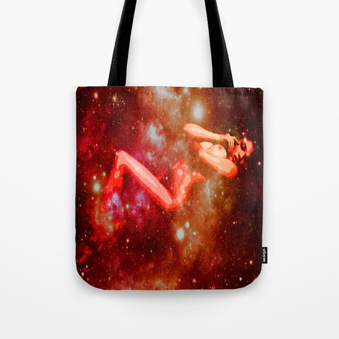 Celestial Bodies : Galaxy Woman Red Orange Tote Bag