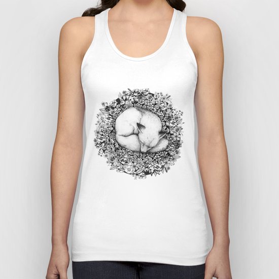 Fox Sleeping in Flowers Unisex Tank Top