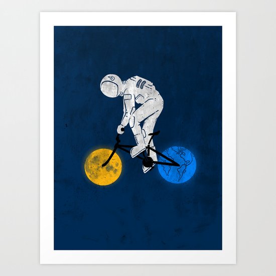 Astronaut on bicycle Art Print