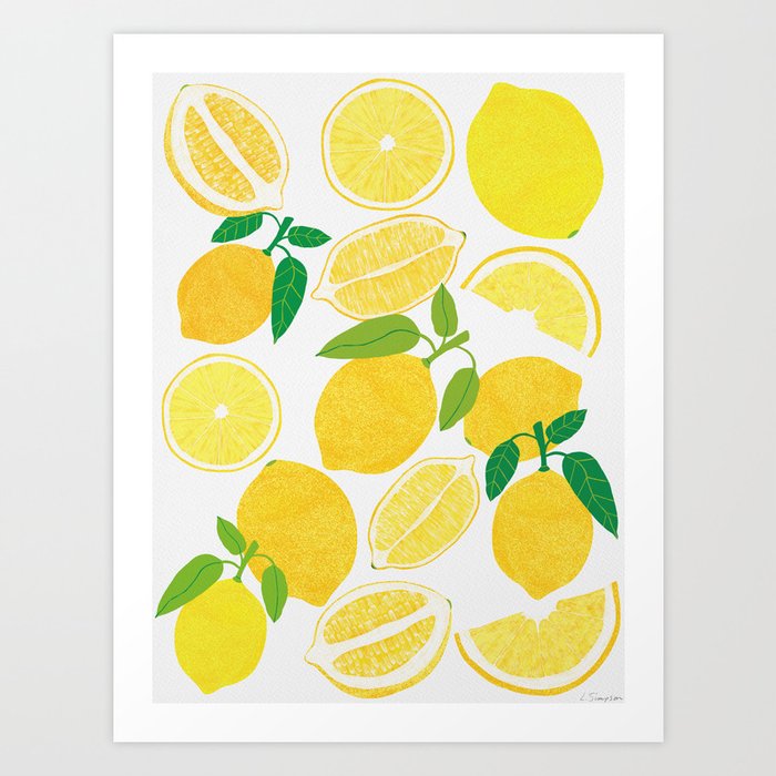 Lemon Harvest Kunstdrucke | Gemälde, Digital, Muster, Illustration, Fruit, Floral, Blumen, Fresh, Natur, Essen