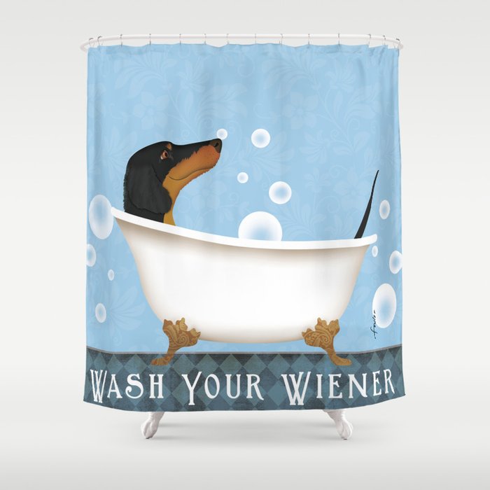 Dachshund Bath Wash Your Wiener Dog Art Shower Curtain