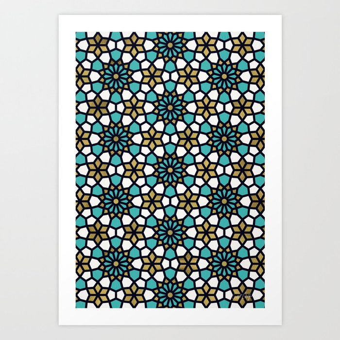Persian Mosaic – Turquoise & Gold Palette Art Print