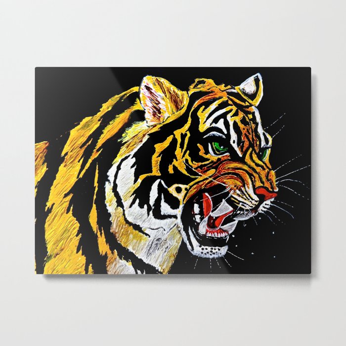 Tiger Stalking Prey Oil Painting Metal Print