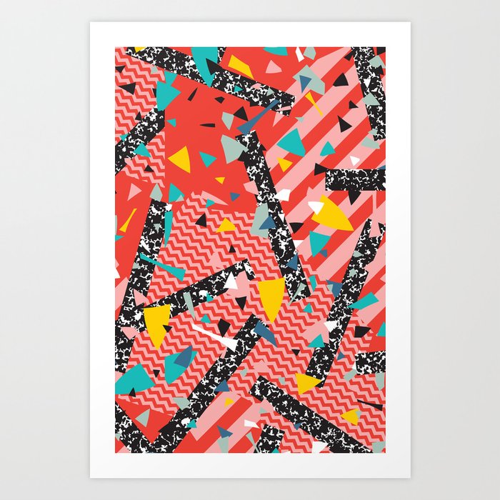 modern memphis milan inspired primary color geometric stripe design red confetti 80s party art print - Primary Color Pictures modern memphis milan inspired primary color geometric stripe design red confetti 80s party art print - Primary Color Pictures