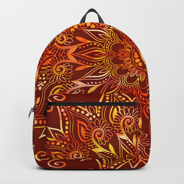 Earthy Red Mandala with Golden Flames Backpack