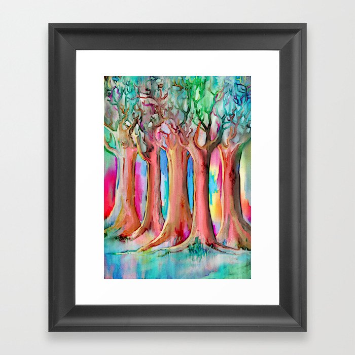 Dream Forest - rainbow colored tree painting Framed Art Print