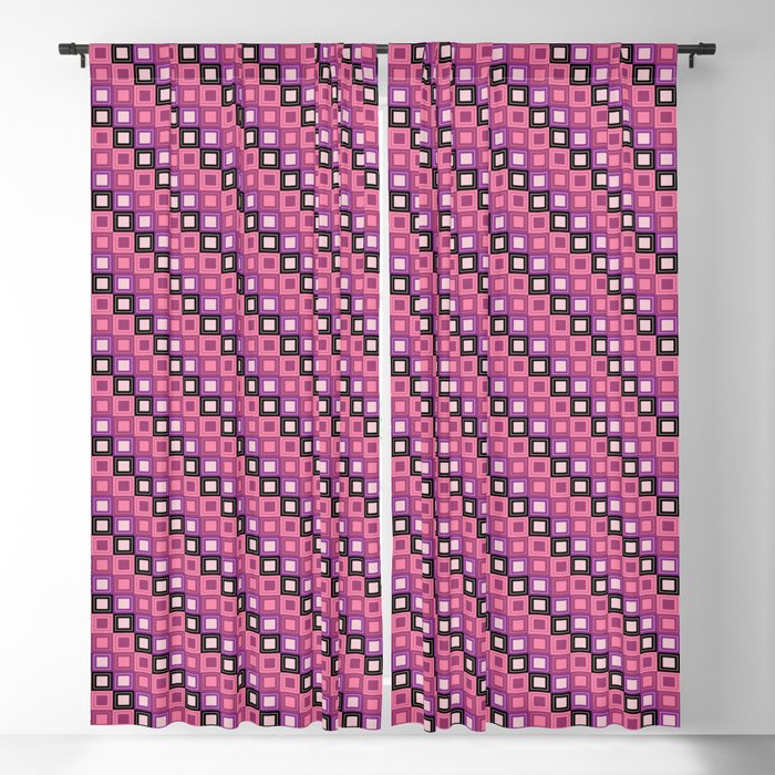 Vintage Art Deco Cube Pattern Magenta And Pink Retro Boho Aesthetic Blackout Curtain