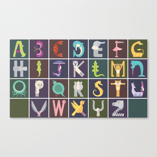 Horizontal Animal Alphabet (Complete Poster) Canvas Print