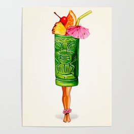 Tiki Cocktail Pin-Up - Tiki Mug Poster