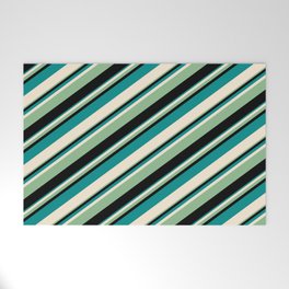 [ Thumbnail: Dark Cyan, Beige, Dark Sea Green, and Black Colored Lines/Stripes Pattern Welcome Mat ]