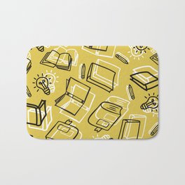 Hand Drawn Outline Books with Education Items Seamless Pattern Bath Mat