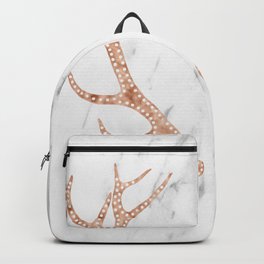 Rose gold antlers on soft white marble Backpack