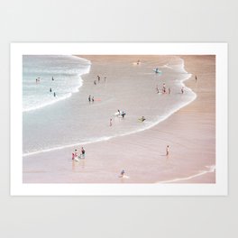 Aerial Pastel Beach - People - Pink Sand - Ocean - Sea Travel photography Art Print