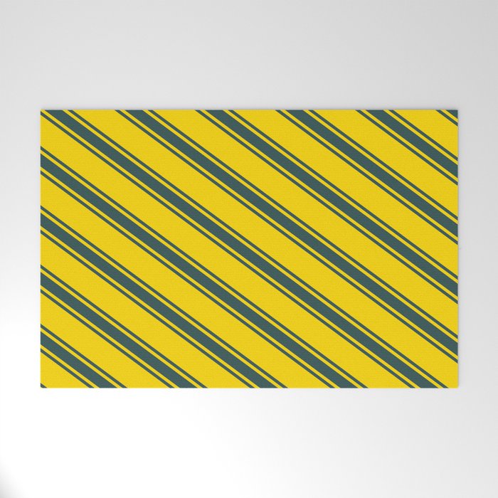 Yellow & Dark Slate Gray Colored Lines Pattern Welcome Mat