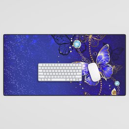 Blue Background with Sapphire Butterfly Desk Mat