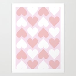 Big Heart Pattern - Pink and Living Coral Art Print