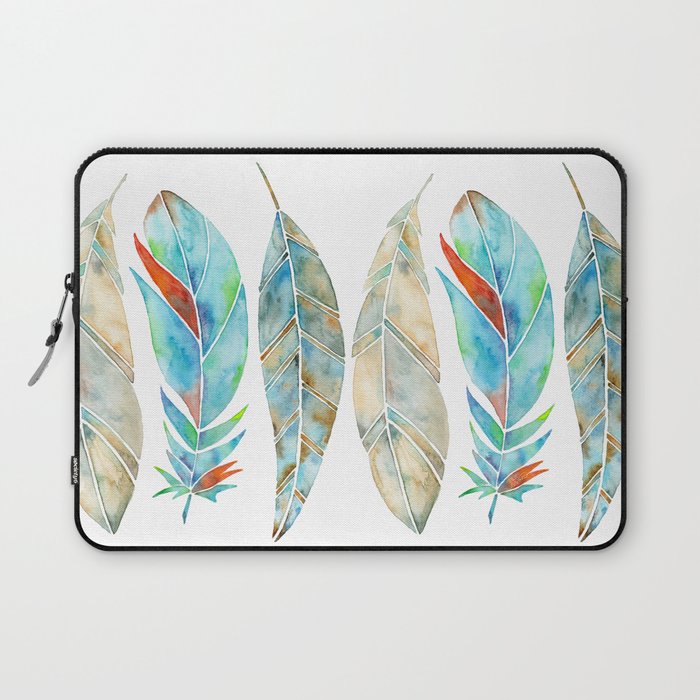 Watercolor Feathers - Tan & Turquoise  Laptop Sleeve