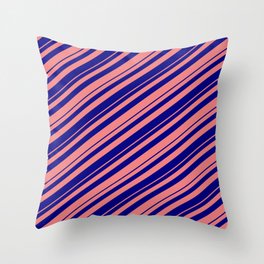 [ Thumbnail: Blue and Light Coral Colored Lined Pattern Throw Pillow ]