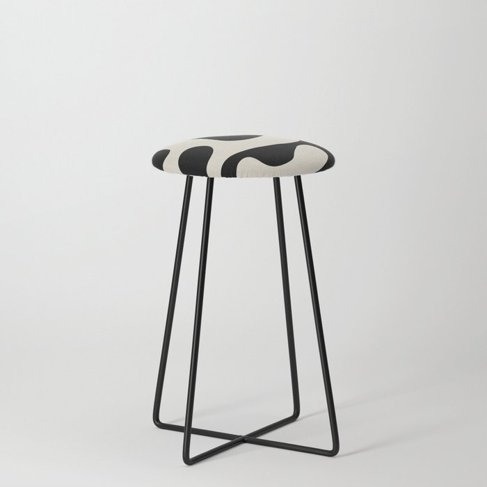 70s Retro Abstract Pattern Black and Cream Counter Stool