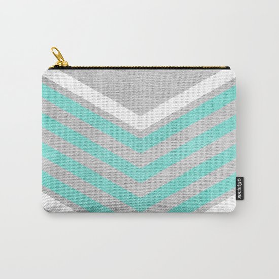 Teal and White Chevron on Silver Grey Wood Carry-All Pouch