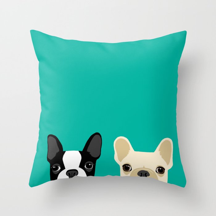 Boston Terrier & French Bulldog 2 Throw Pillow