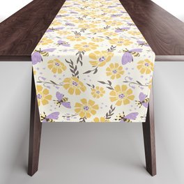 Honey Bees and Flowers - Yellow and Lavender Purple Table Runner