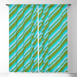 [ Thumbnail: Sky Blue, Green & Dark Turquoise Colored Striped Pattern Blackout Curtain ]
