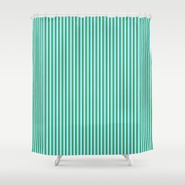 [ Thumbnail: Sea Green, Turquoise, and Light Cyan Colored Stripes Pattern Shower Curtain ]