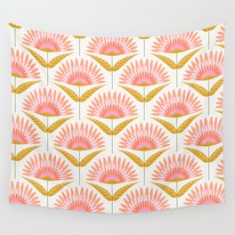 Mod Deco Flowers - Pink & Mustard Wall Tapestry