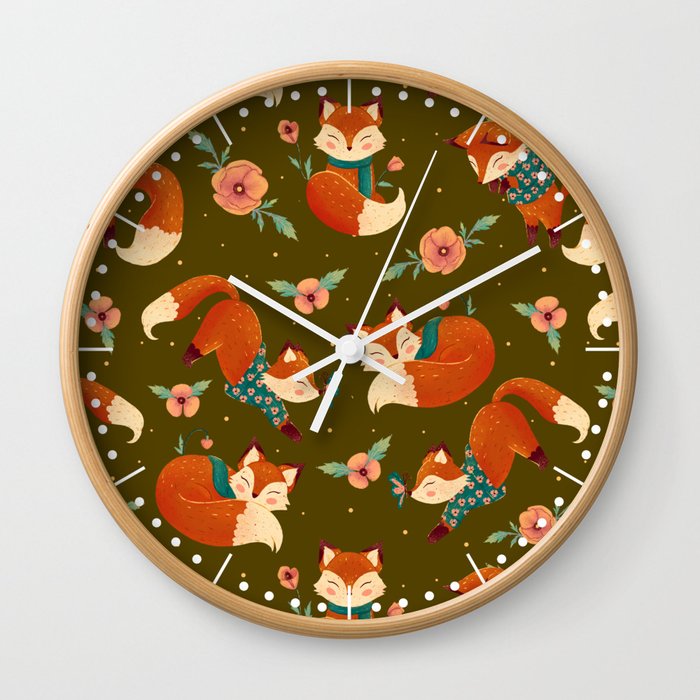 Cozy Foxes (Dark Colour) Wall Clock