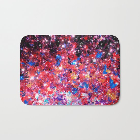 WRAPPED IN STARLIGHT Bold Colorful Abstract Acrylic Painting Galaxy Stars Pink Red Purple Ombre Sky Bath Mat