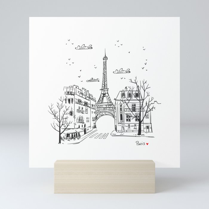 Paris, France hand drawing illustration. Mini Art Print