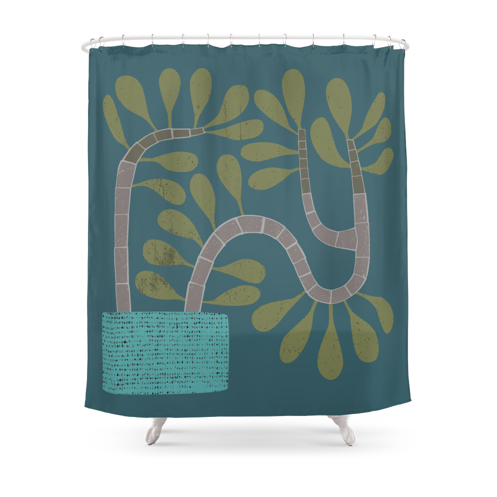 Potted Succulent on Blue Shower Curtain by octoberorange