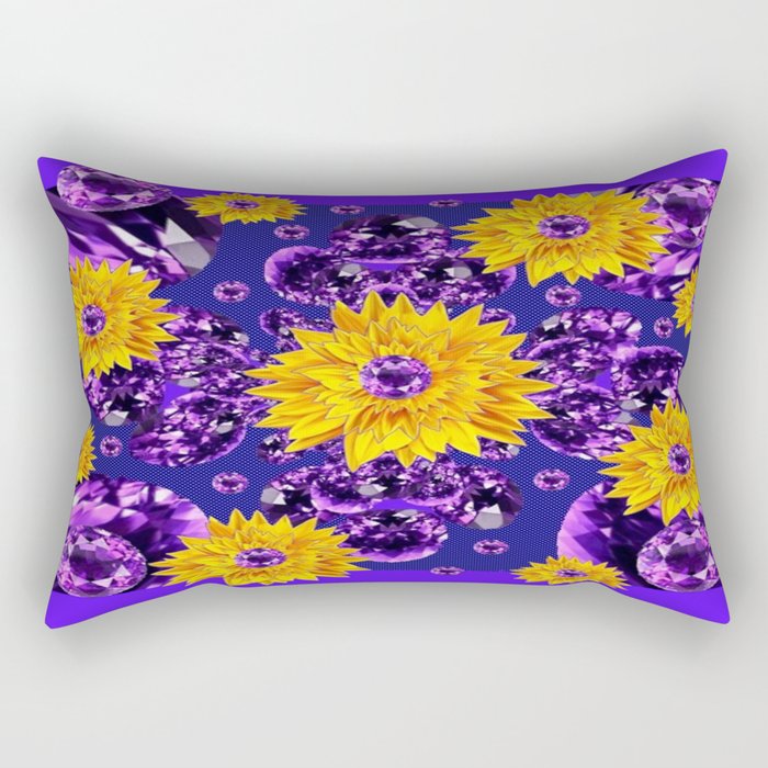 Glittering Amethyst Gems Jeweled Sunflower Rain Rectangular Pillow