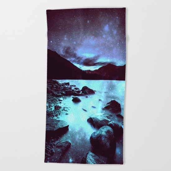 Magical Mountain Lake Violet Aqua Beach Towel
