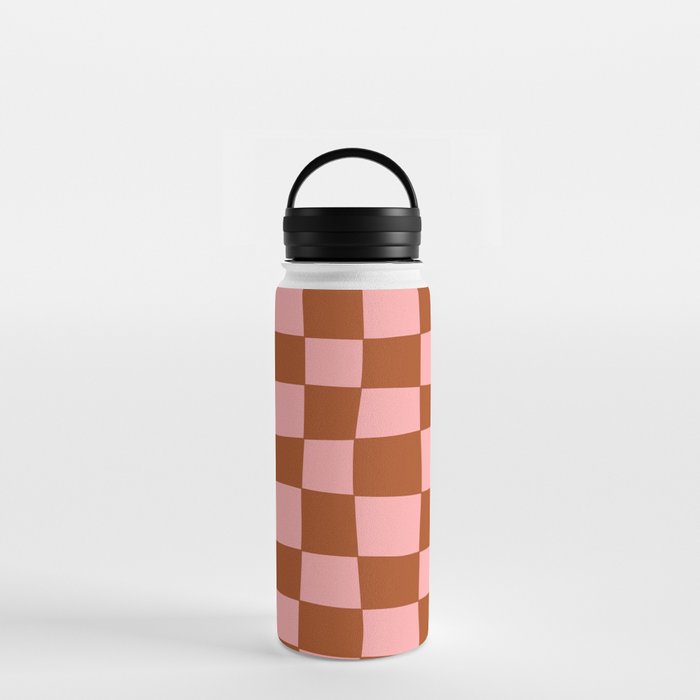 Hand Drawn Checkerboard Pattern (burnt orange/pink) Water Bottle