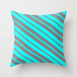 [ Thumbnail: Cyan & Gray Colored Lines/Stripes Pattern Throw Pillow ]