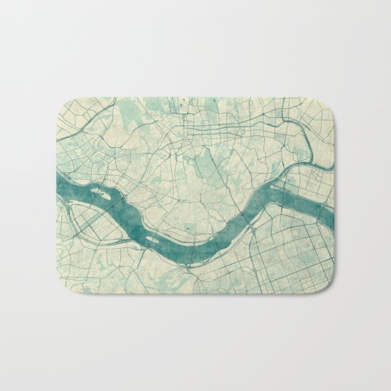 Seoul Map Blue Vintage Bath Mat