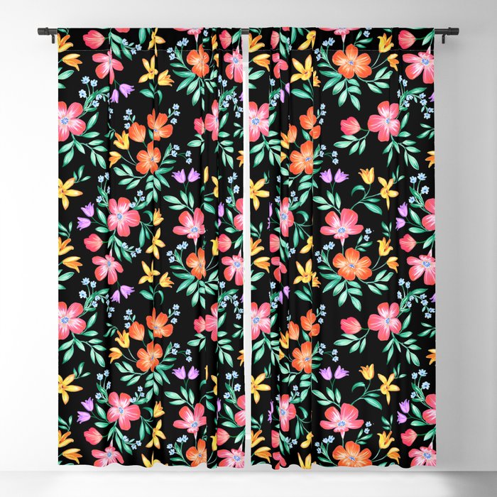 Bright Colorful Florals Blackout Curtain