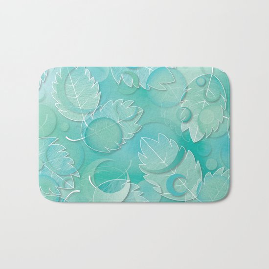 Floating Leaves Pattern IV - Winter, Ice Teal Bath Mat