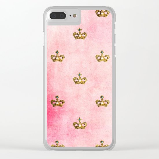 Royal Heraldy Gold crowns on pink watercolor background on #Society6 Clear iPhone Case