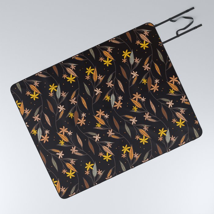 Autumn flower branches pattern with beautiful warm colors Picnic Blanket
