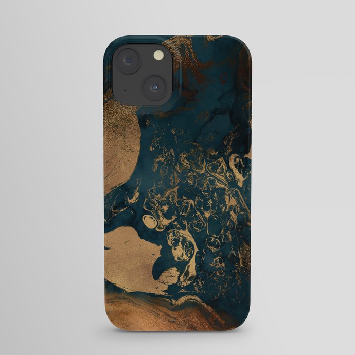Emerald Indigo And Copper Glamour Marble iPhone Case